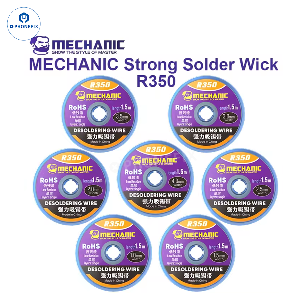 PhoneFix R350 mechanic desoldering wick for phone BGA soldering removal, showing fine copper wire for precise solder cleaning.