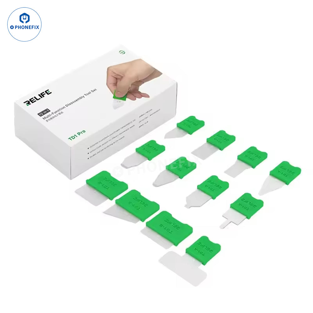 RELIFE TD1 Pro LCD screen prying opening blade set for phone and tablet repair, includes tweezers and knife tools by PHONEFIX