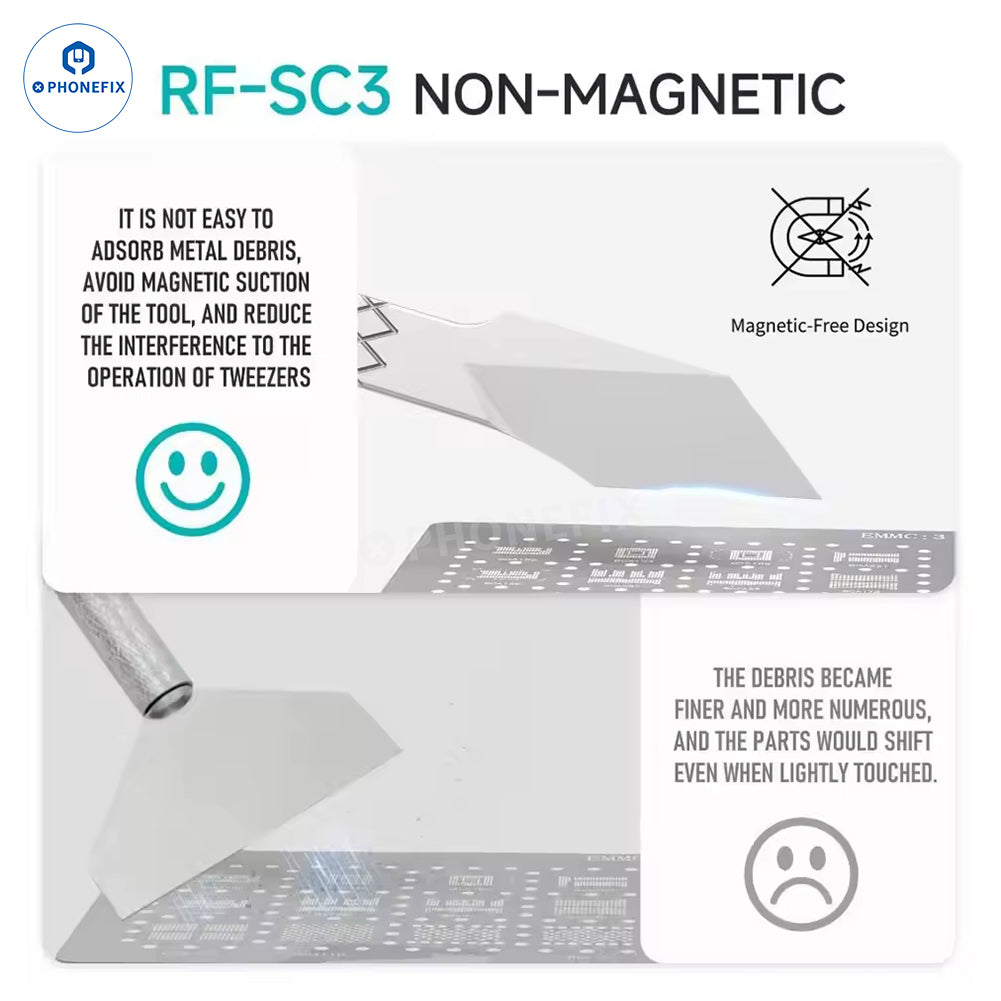 RF4 RF-SC3 dual-sided non-magnetic tin scraper for phone repair, universal hand tool with a sturdy handle and metal blade.