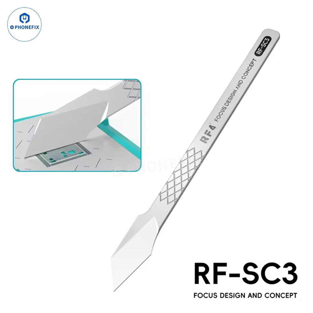 RF4 RF-SC3 dual-sided non-magnetic tin scraper for phone repair, universal hand tool from PHONEFIX, shown in the image.
