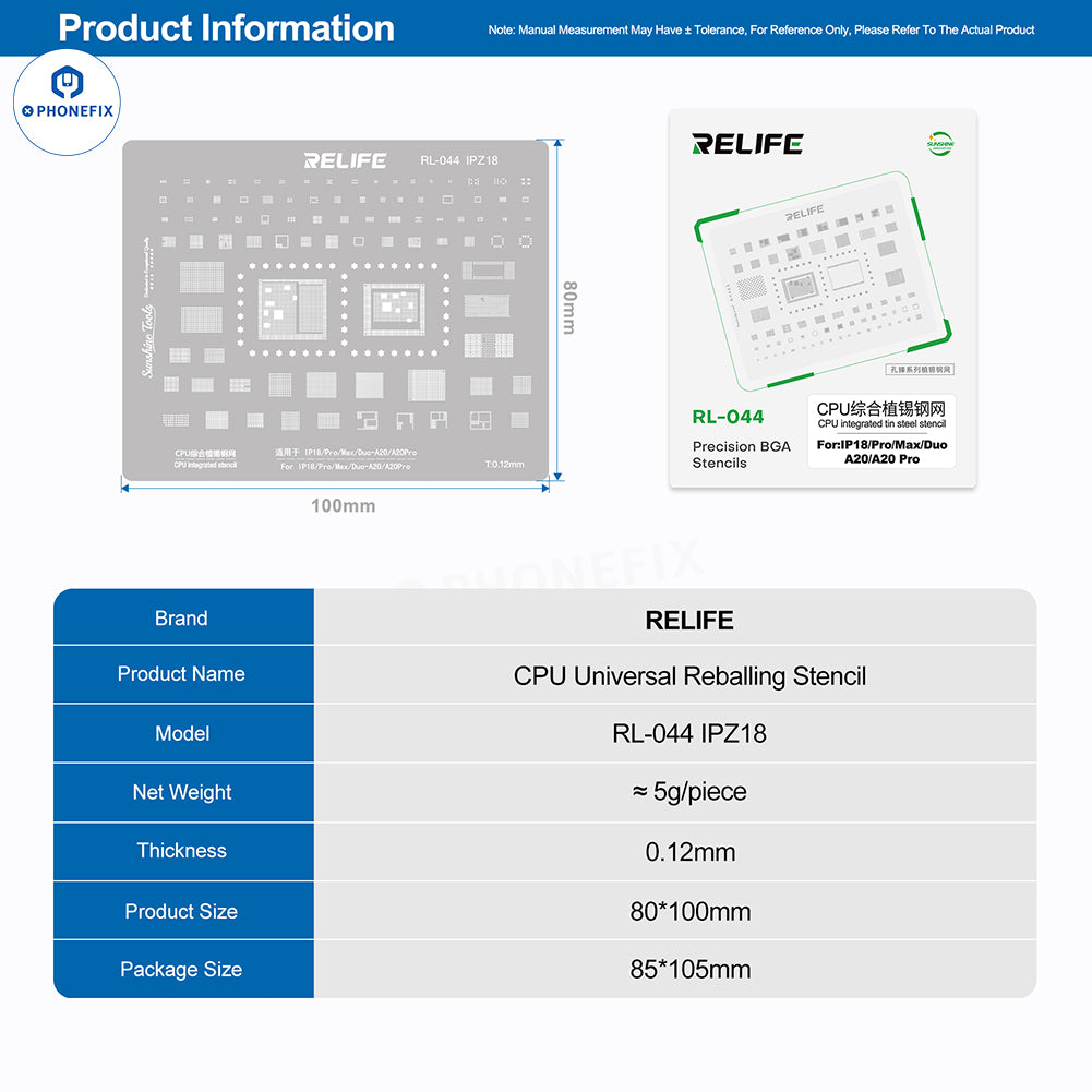 RELIFE RL-044 IPZ18 BGA Stencil for iPhone 18 Pro Max/Duo CPU IC
