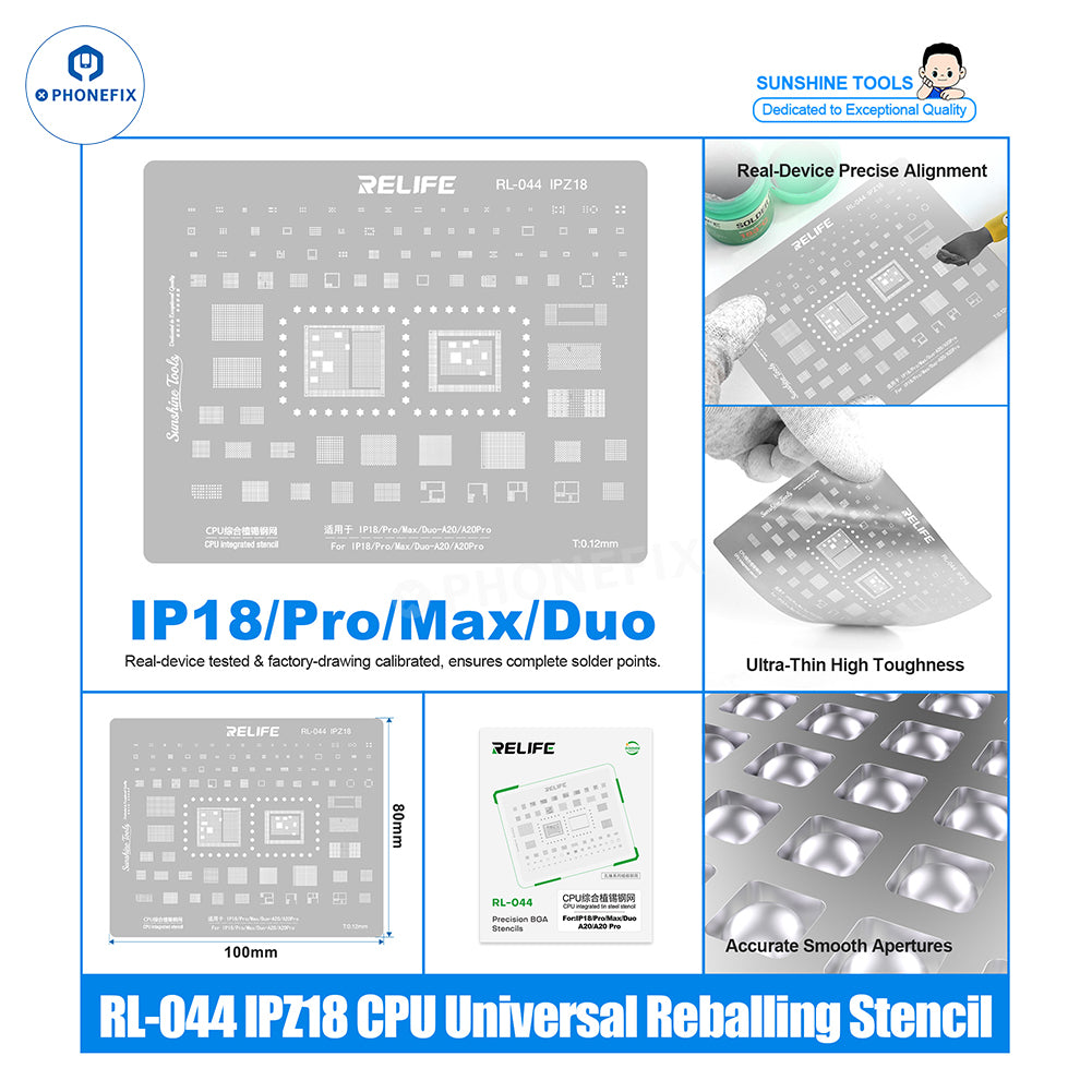 RELIFE RL-044 IPZ18 BGA Stencil for iPhone 18 Pro Max/Duo CPU IC