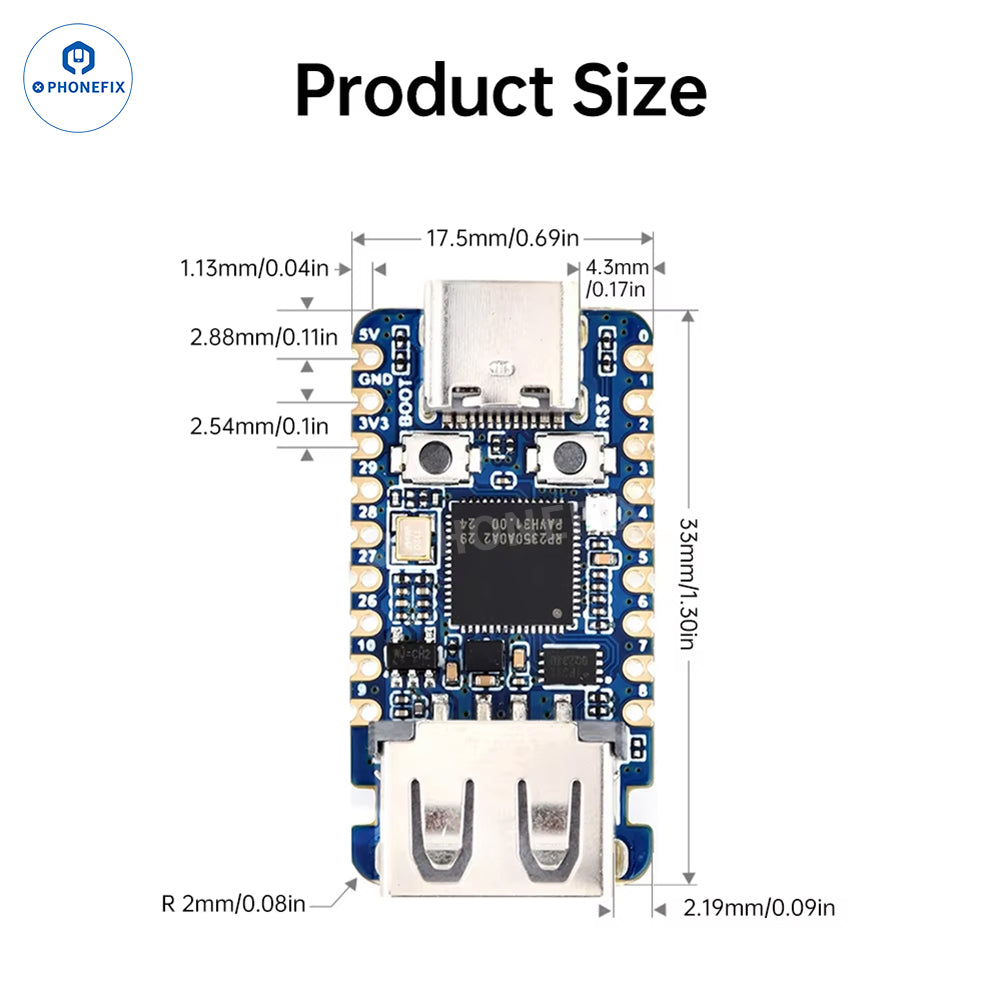 RP2350 USB-A Mini Development Board Dual-Core ARM & RISC-V MCU