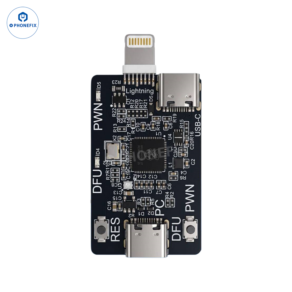 PhoneFix SUNSHINE RP2354A 3-Generation Pico DFU engineering board for phone programming, shown with connected components and ports.