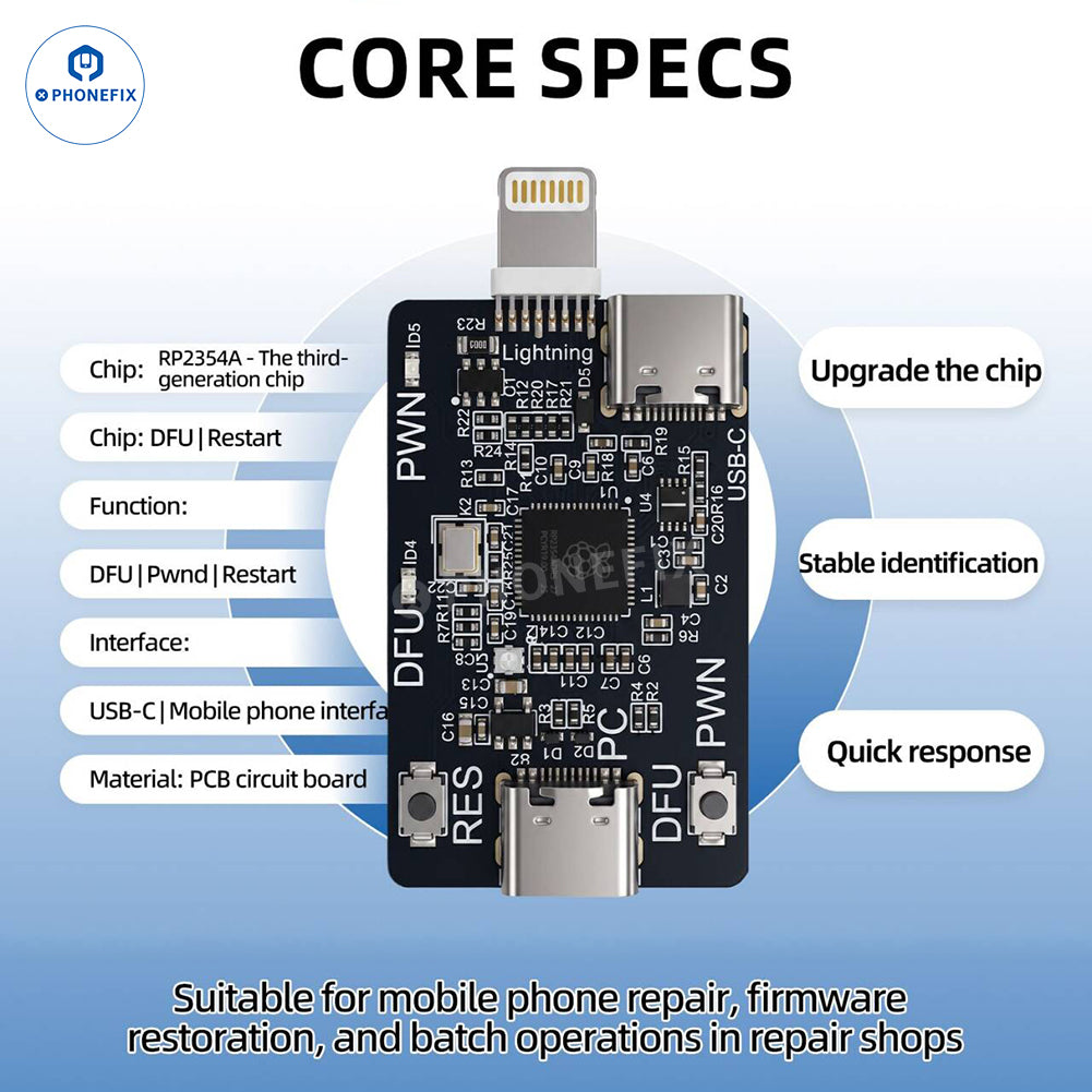 PhoneFix SUNSHINE RP2354A 3-Generation Pico DFU engineering board for phone programming, shown on RP2354A_2.jpg