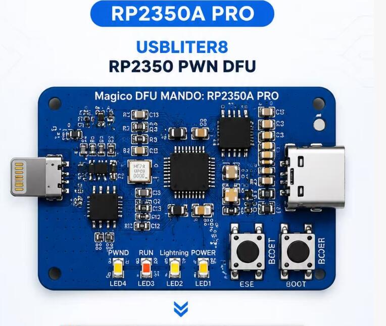 RP2354A 3rd Gen PICO DFU Board by PHONEFIX for iPhone unlocking, PWN mode, and ID bypass, showing the small circuit board.