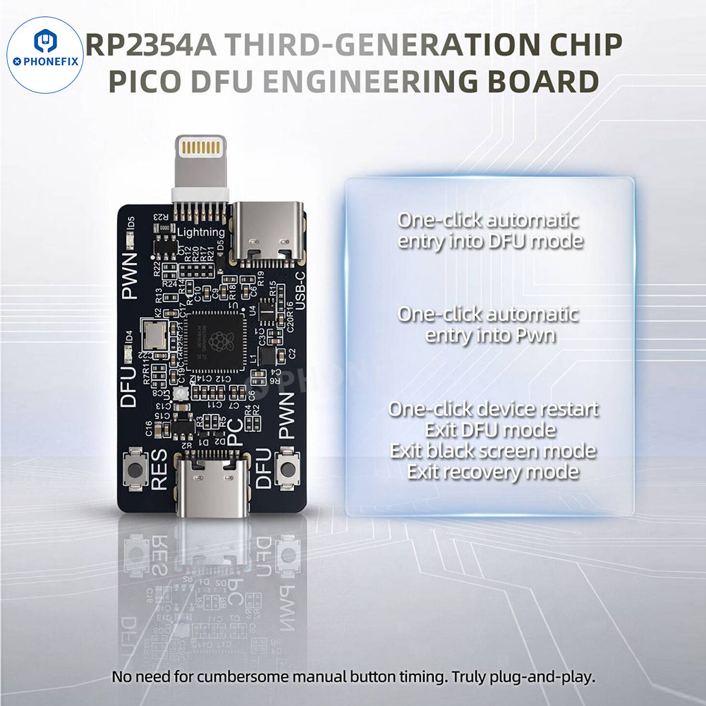 PhoneFix SUNSHINE RP2354A 3-Generation Pico DFU Engineering Board for phone programming, shown on a clean white background.