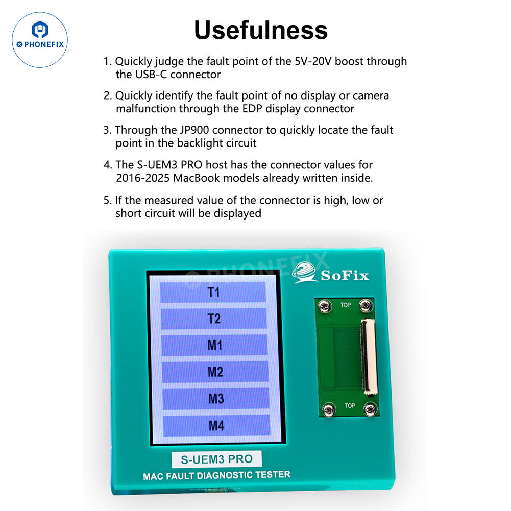 S-UEM3 PRO MacBook Motherboard Interface Fault Diagnostic Tester