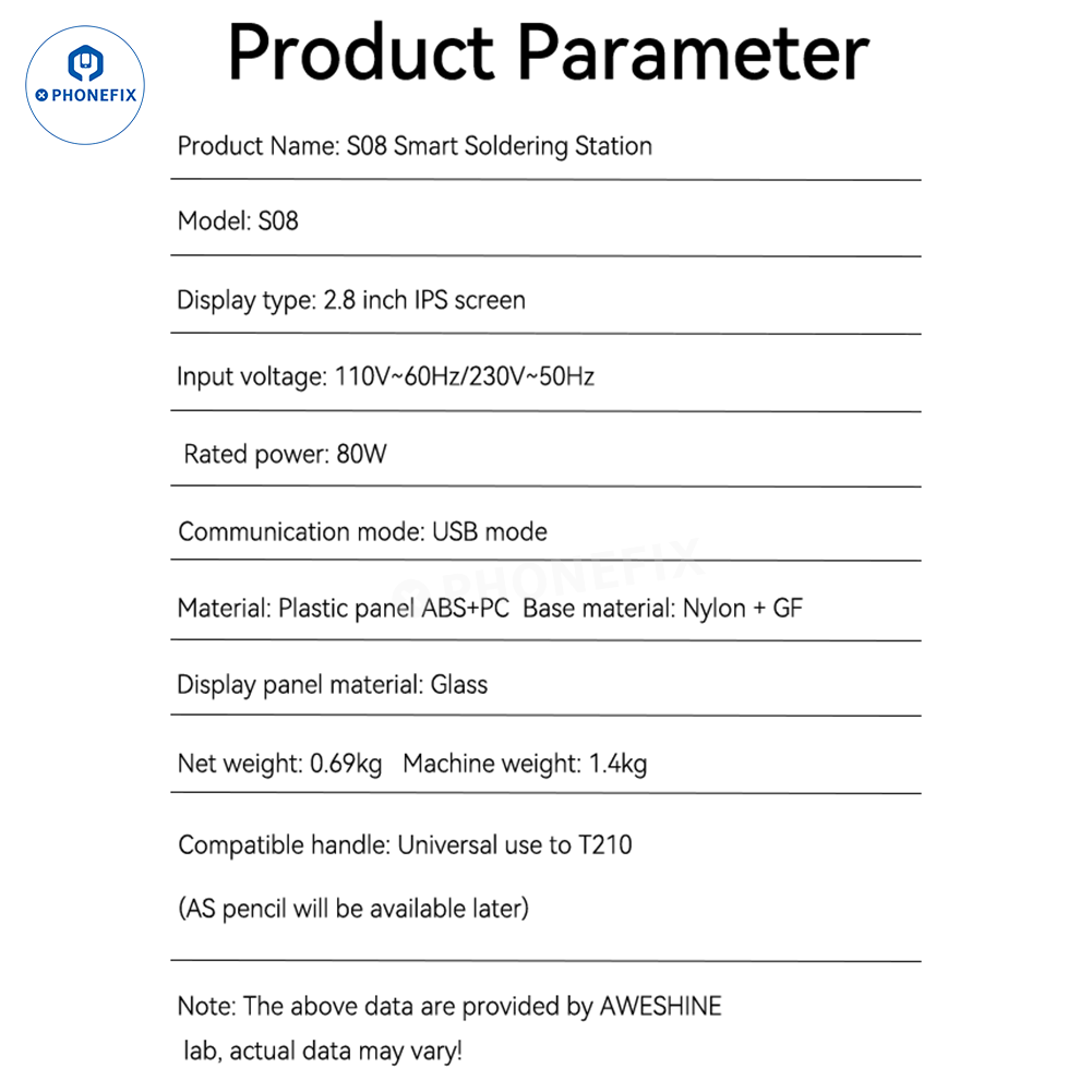 AWESHINE S08 Portable Smart Soldering Station with T210 Handle
