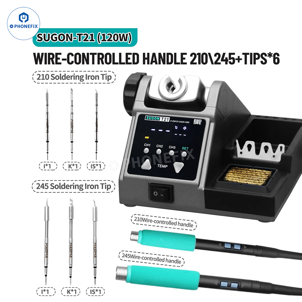 SUGON T21 Soldering Station with C210/115/245 Tips for Phone Repair
