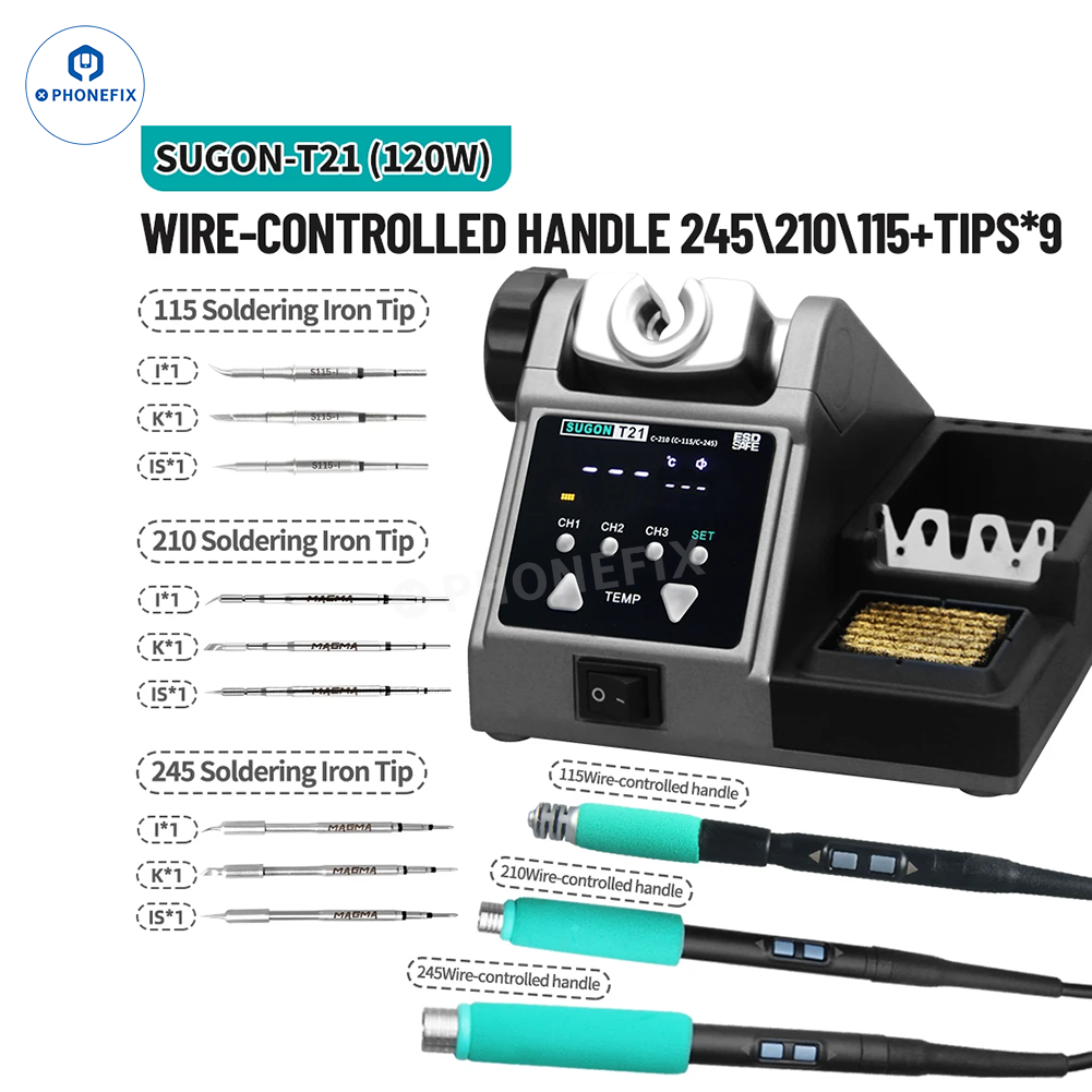 SUGON T21 Soldering Station with C210/115/245 Tips for Phone Repair