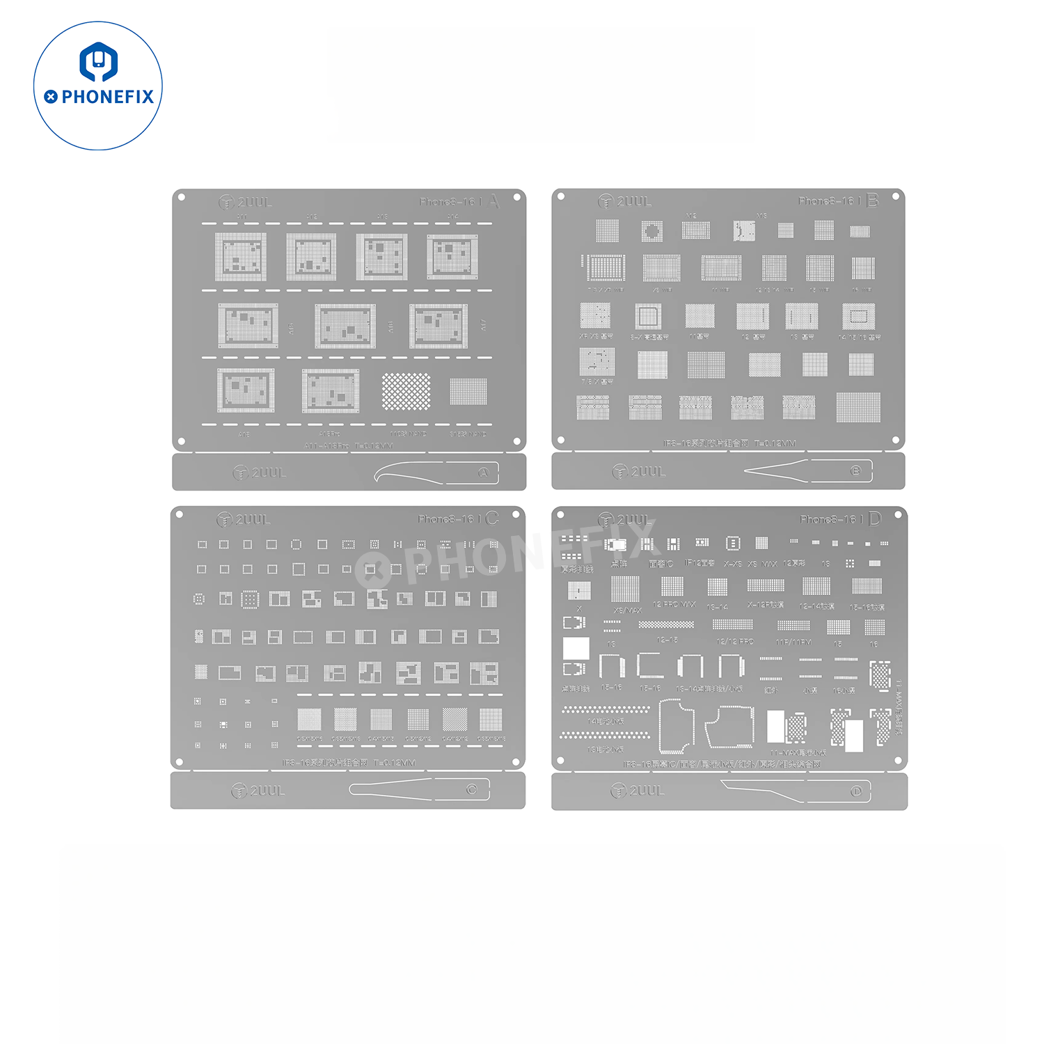 2UUL BG01 ABCD Reballing Stencil for iPhone 8-16 Pro Max All Chips