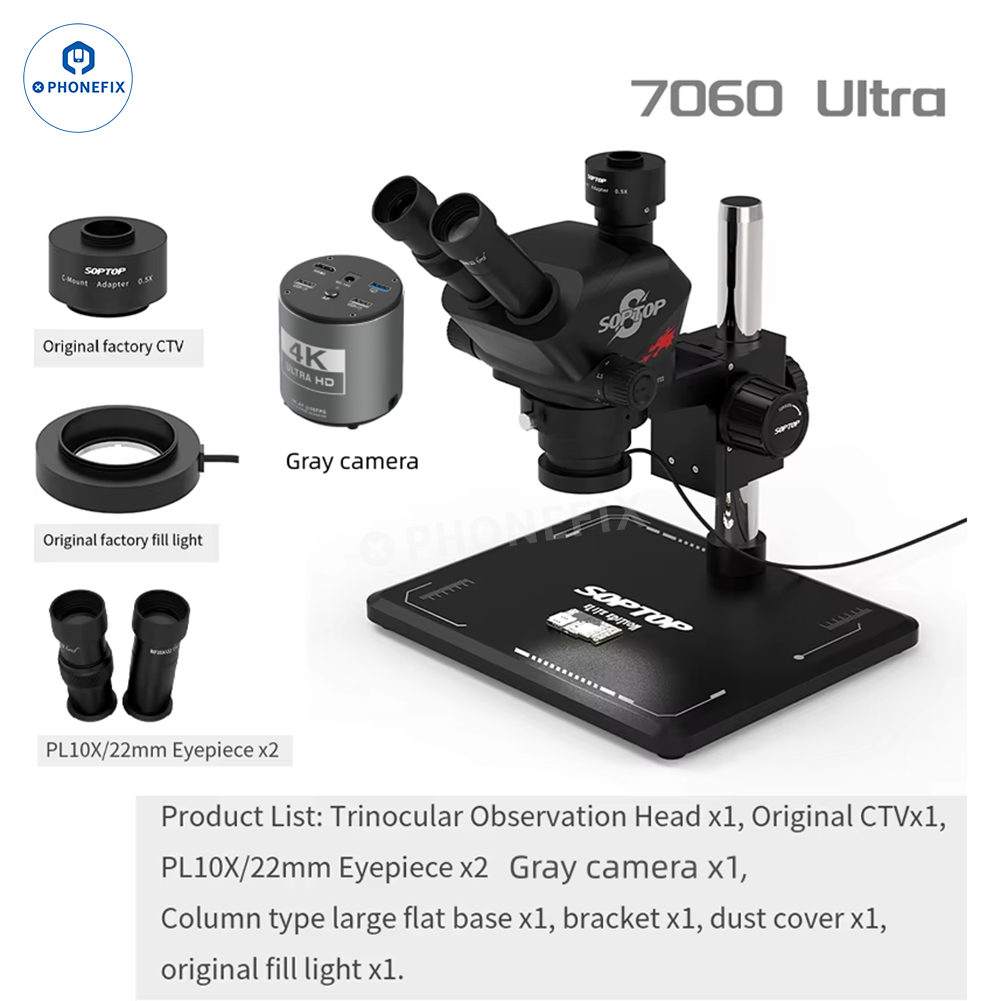SOPTOP 7-60X Ultra Trinocular Stereo Microscope with 4K Camera