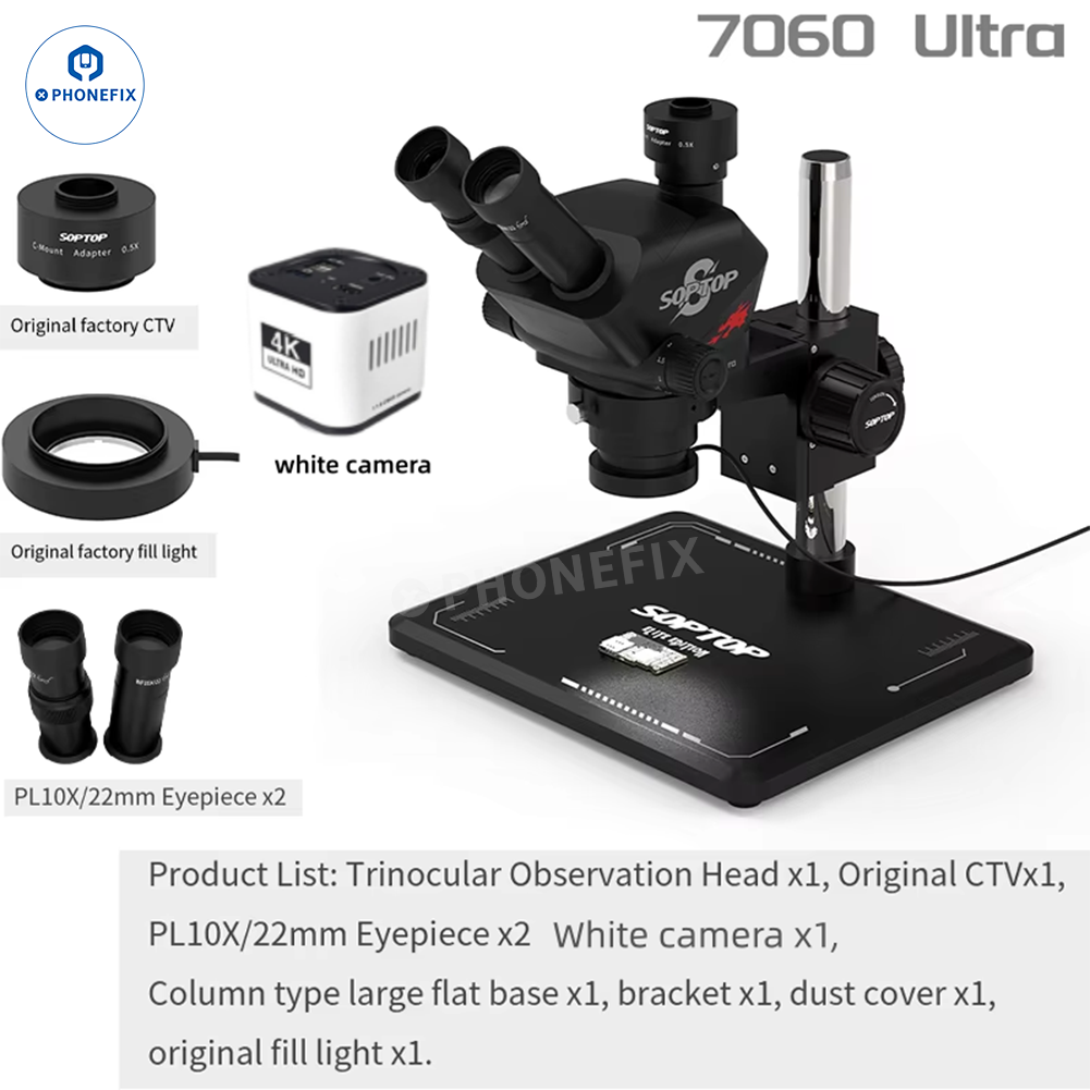 SOPTOP 7-60X Ultra Trinocular Stereo Microscope with 4K Camera