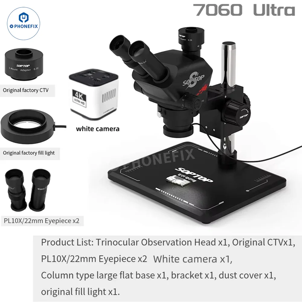 SOPTOP 7-60X Ultra Trinocular Stereo Microscope with 4K Camera