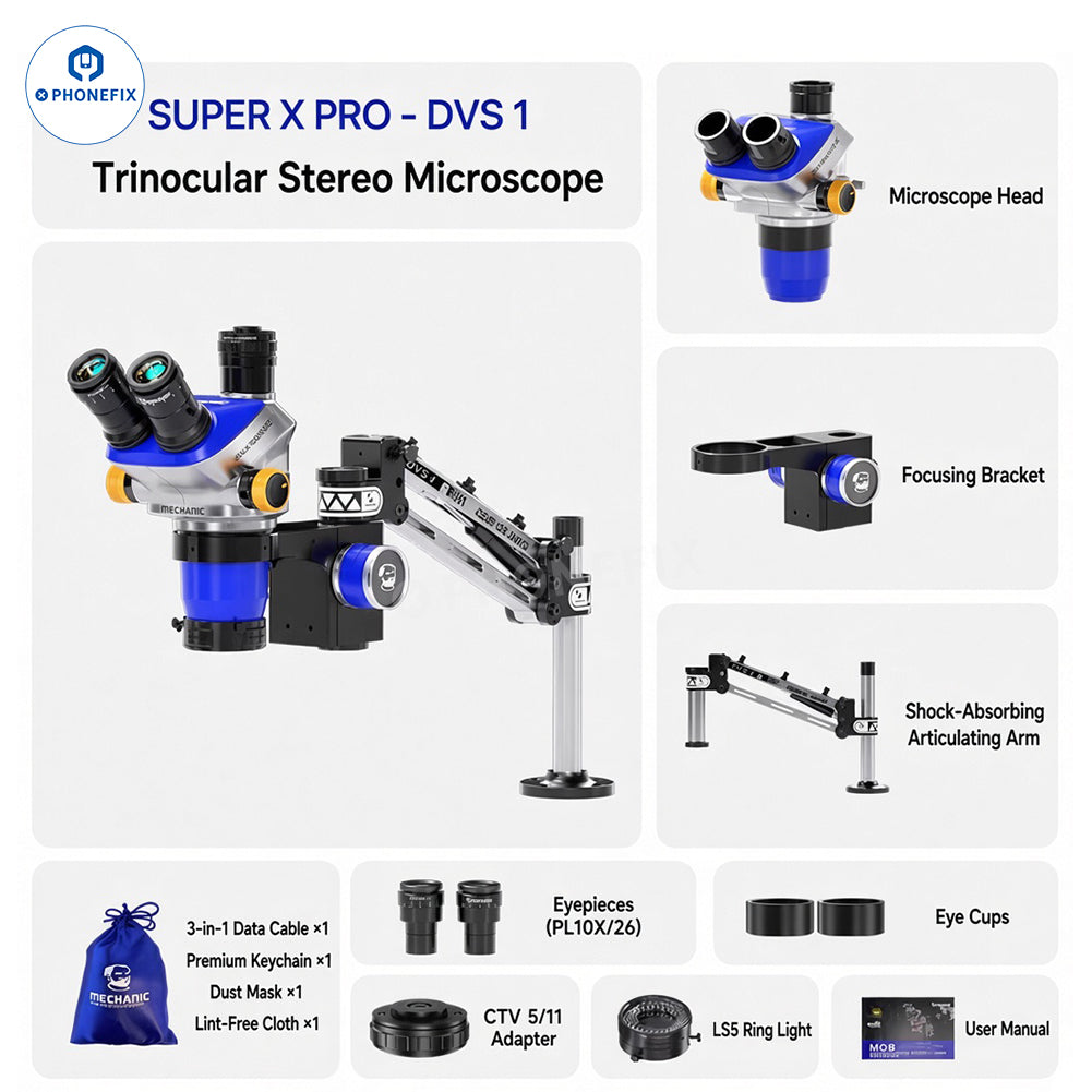 Super X Pro 6.5X-55X Trinocular Stereo Microscope Mechanic