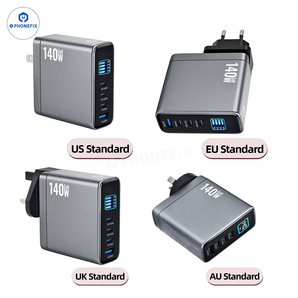 140W PD/QC GaN Charger with Digital Display & Foldable Plug