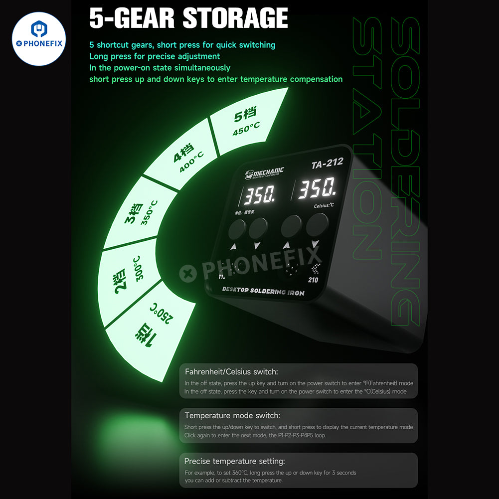 MECHANIC TA-212 Dual Soldering Station with T12 T210 Handle