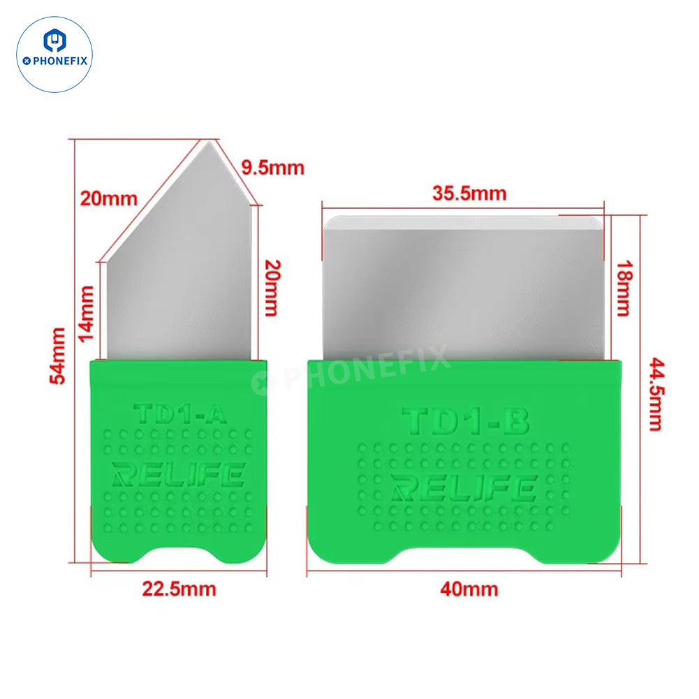 RELIFE TD1 Pro LCD screen prying opening blade set for phones and tablets, includes tweezers and knife tools by PHONEFIX.