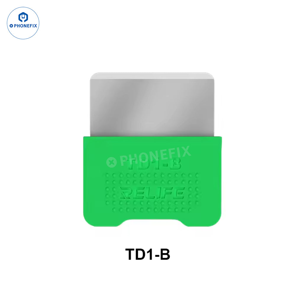 RELIFE TD1 Pro LCD screen prying opening blade set for phones and tablets, by PHONEFIX, includes precision tweezers and knives.