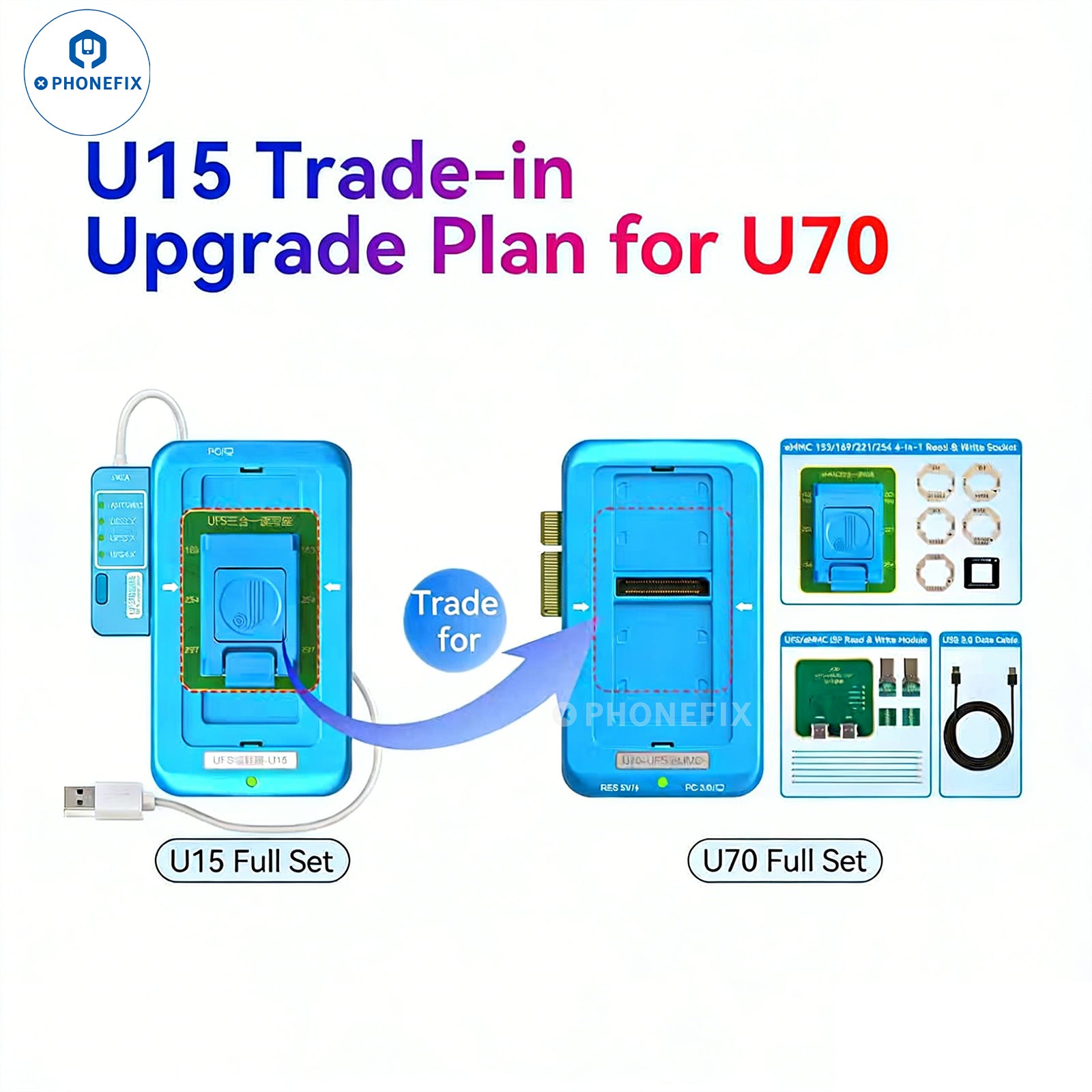Programador JCID U70 Gen2 para Android Nand para reparo de circuitos integrados UFS/eMMC/ISP - Equipe CHINA PHONEFIX SHOP