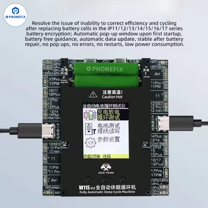 OSS W11S Dual-Channel Battery Cycle Tester For iPhone 11-17 Pro Max