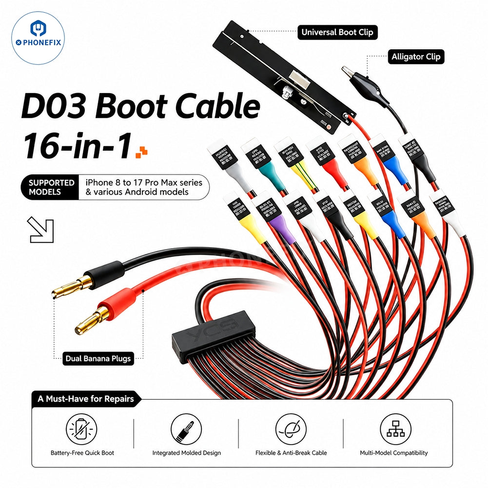 YCS D03 16-in-1 Power Boot Cable for iPhone 8-17 Pro Max & Android