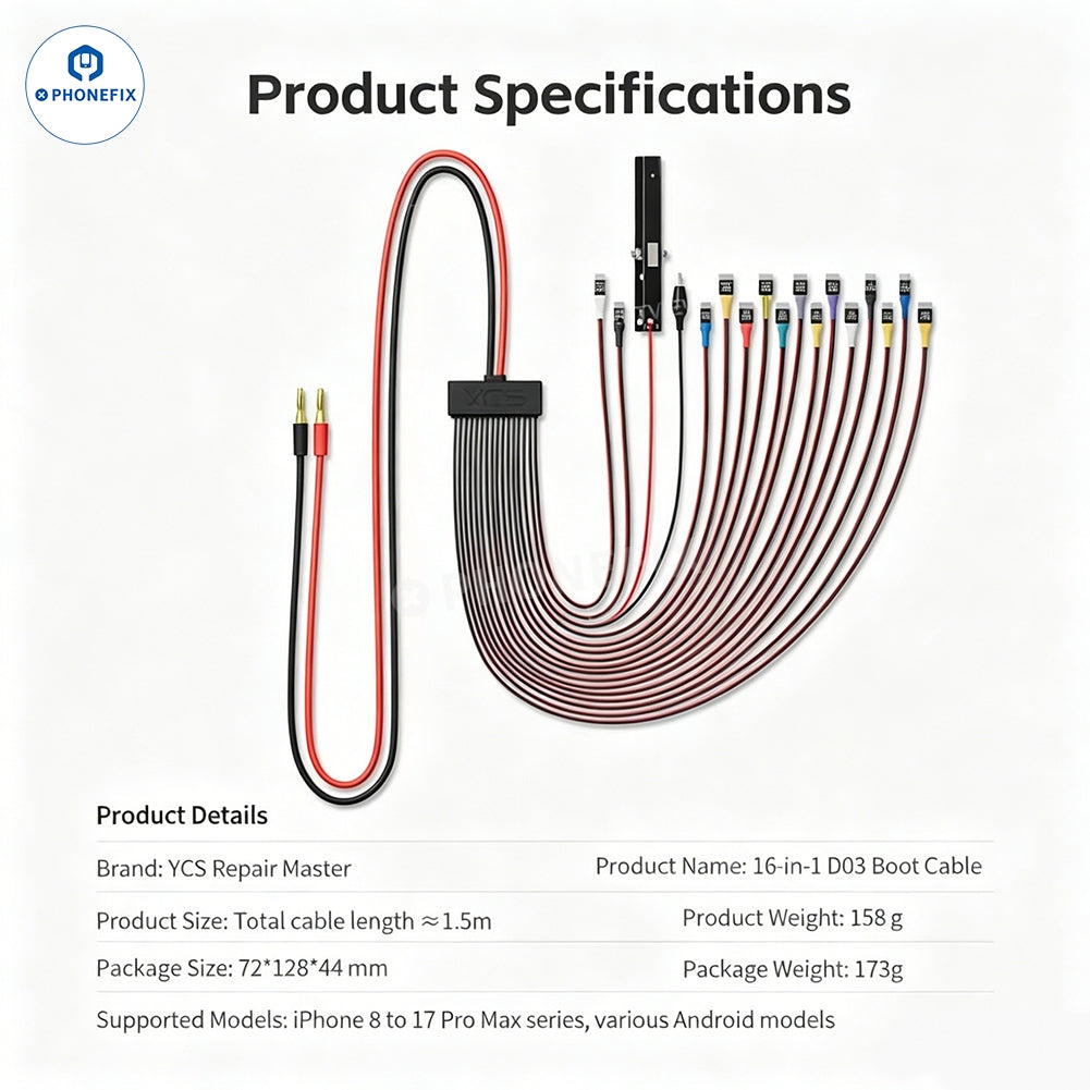 YCS D03 16-in-1 Power Boot Cable for iPhone 8-17 Pro Max & Android