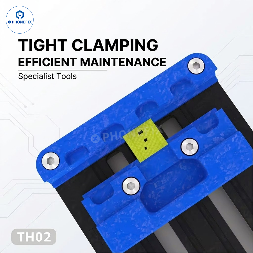 YCS TH02 spring motherboard clamp fixture for phone CPU IC soldering, used in testing and repair processes.