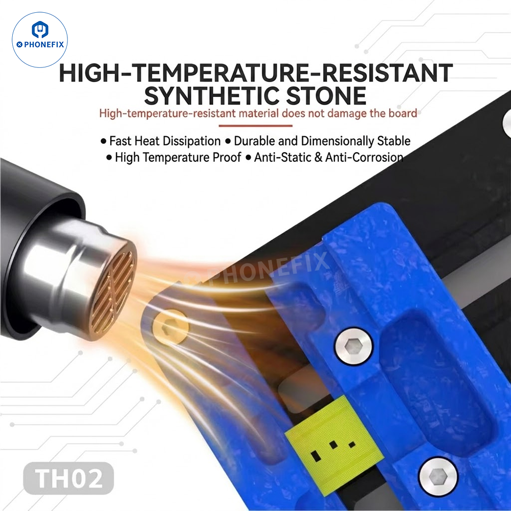 YCS TH02 spring motherboard clamp fixture for phone CPU IC soldering, used for testing and repairing smartphone motherboards.