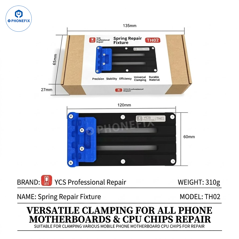 YCS TH02 Spring Motherboard Clamp Fixture for Phone CPU IC soldering, used in phone motherboard testing and repair.
