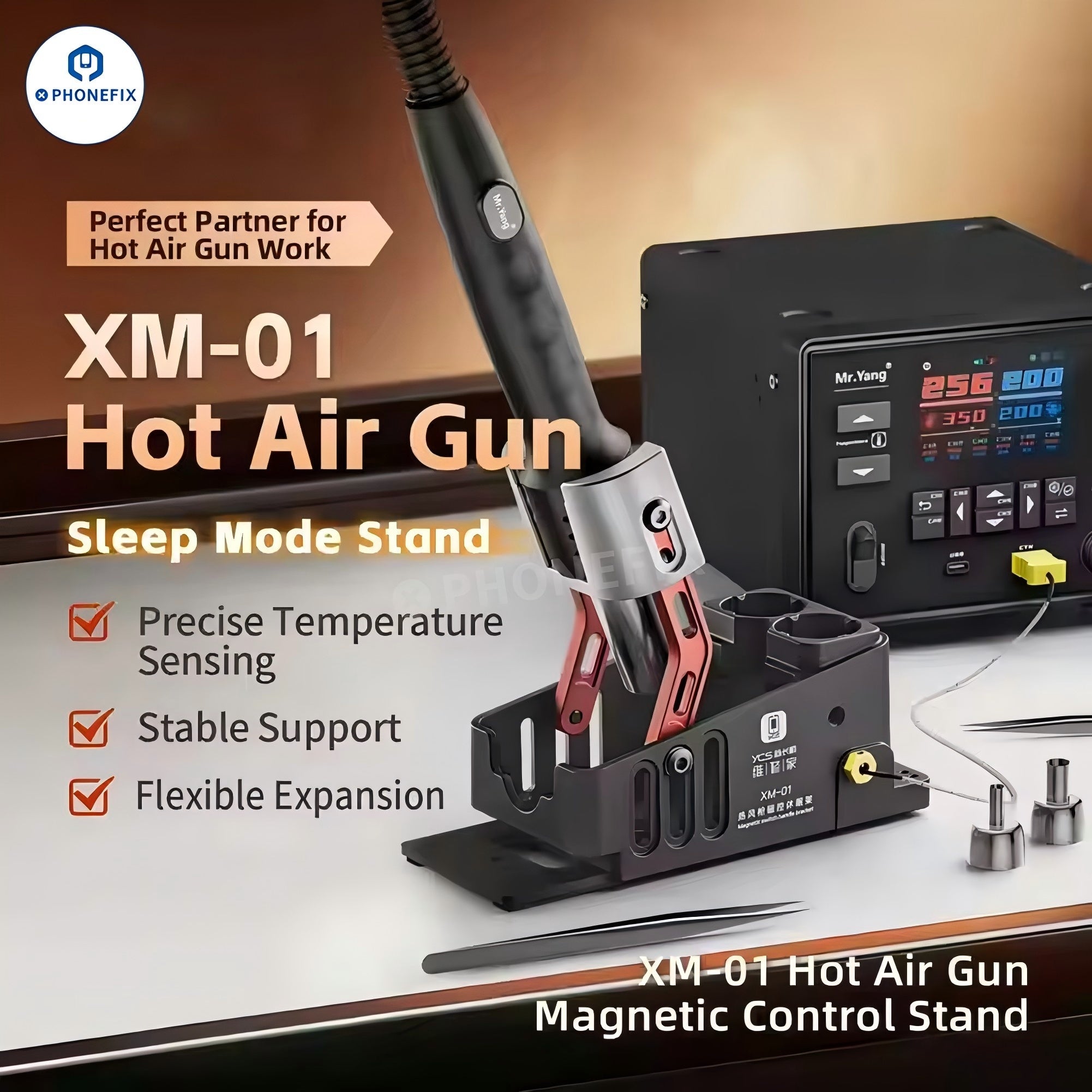 YCS XM-01 Hot Air Gun Stand Magnetic Sleep Bracket for PCB Repair - CHINA PHONEFIX SHOP Team