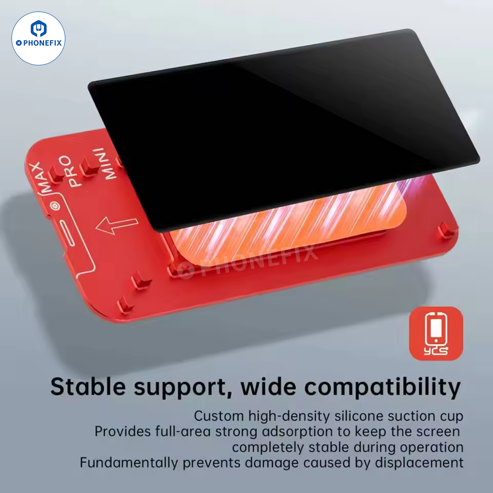 YCS Mr. Yang visual screen separation mold for phone LCD, flat and curved screen opening fixture by PHONEFIX, shown in image.