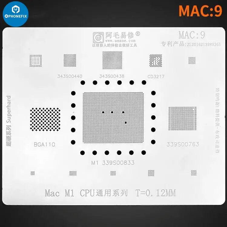 Amaoe Reballing Stencil Steel Mesh MAC:1-8 BGA CPU SSD