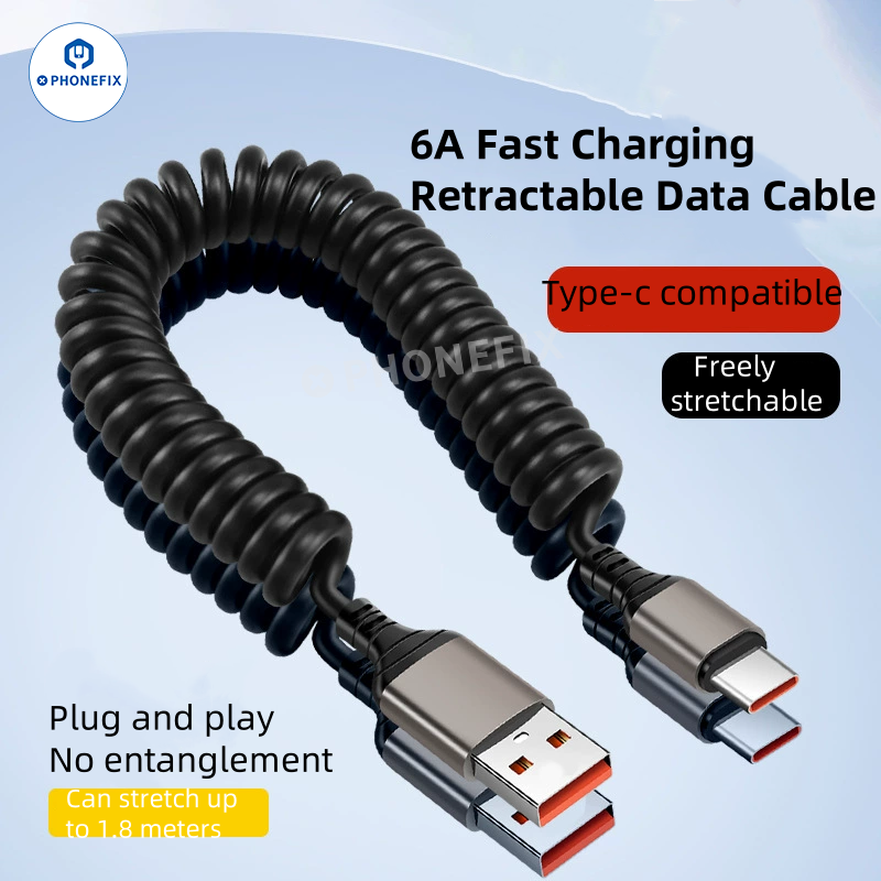 Car Spring Retractable 6A Super Fast Charging Data Cable