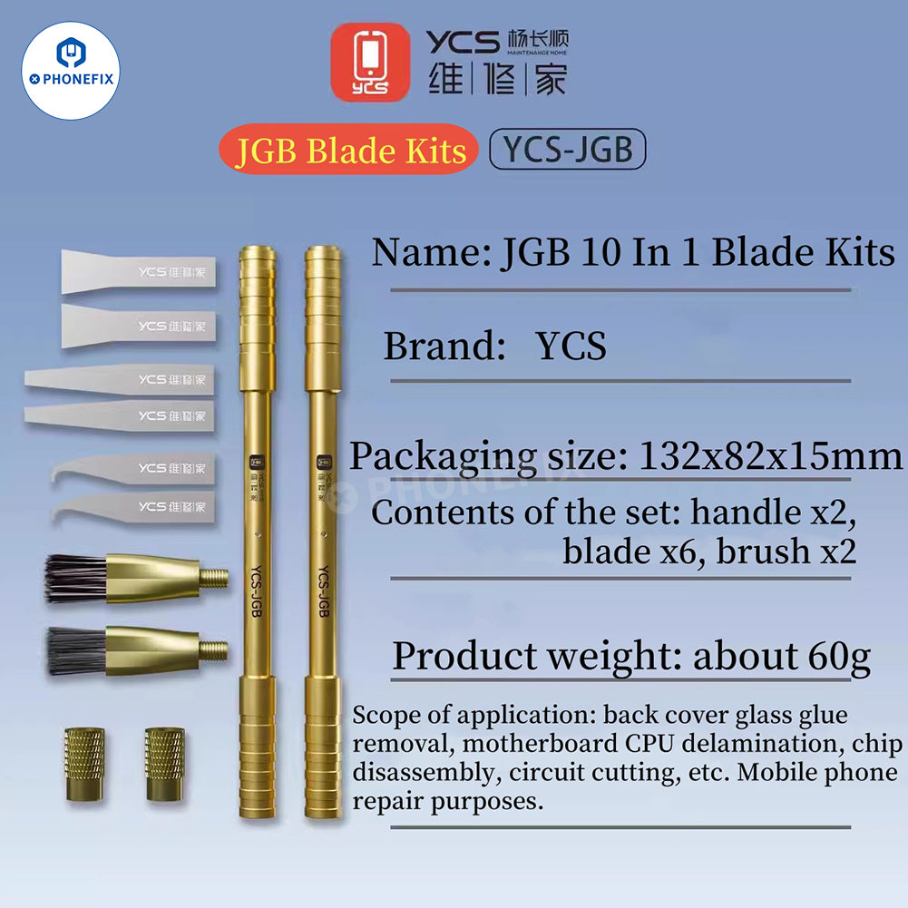 YCS JGB 10 in 1 Mobile PCB Chip Glue Removal Blade Brush Set