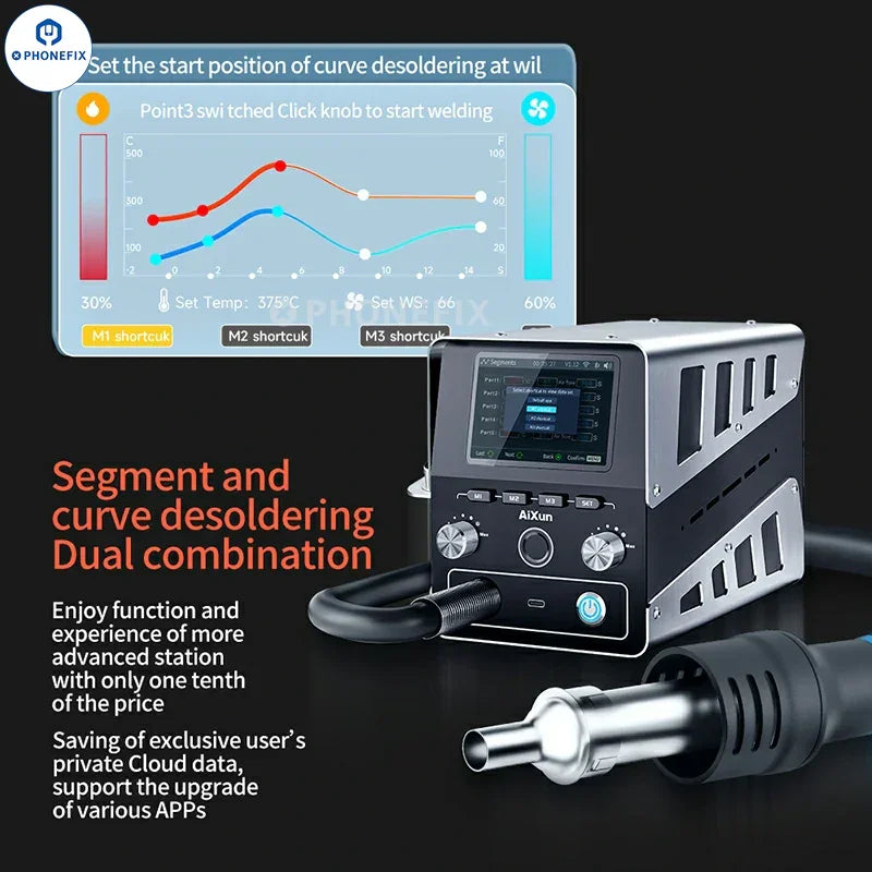 AiXun H314 1400W hot air gun BGA rework station with digital controls for precise soldering and reflow tasks.