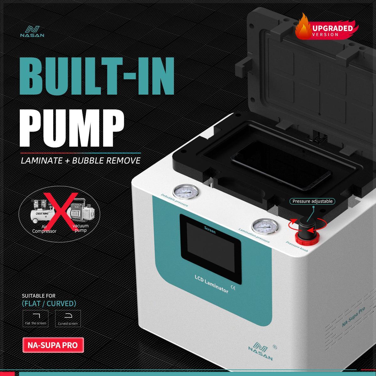 NA-SUPA PRO built-in pump LCD laminate bubble removal machine by China PhoneFix, used for screen refurbishing.