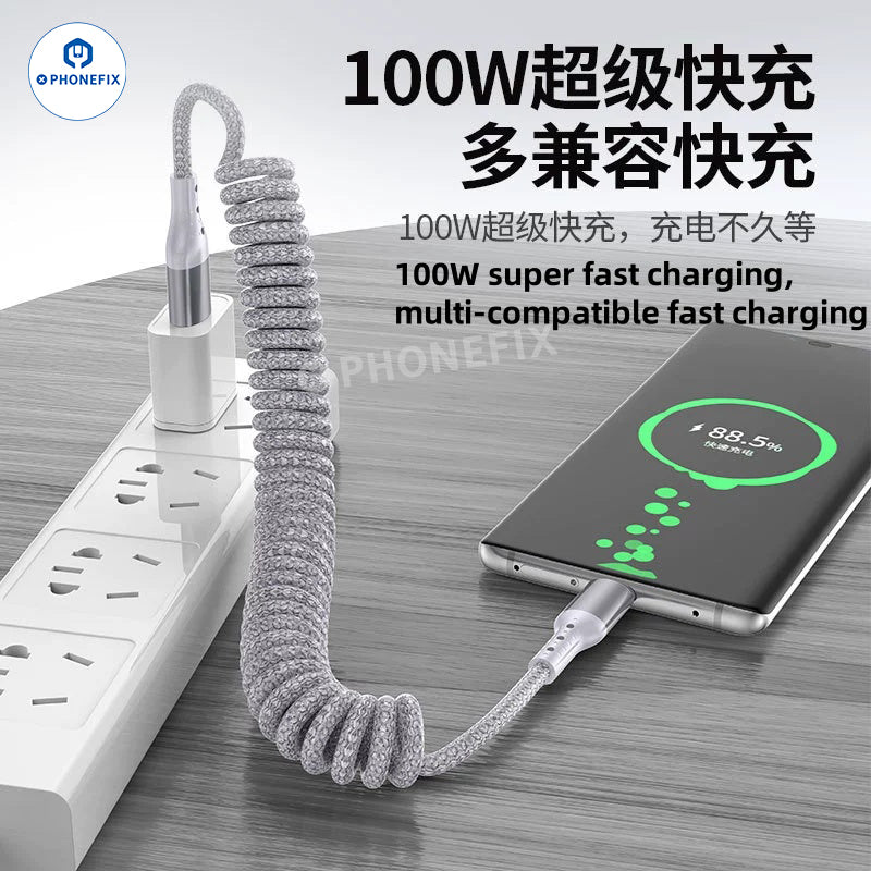 CarPlay Coiled Charging Data Cable for iPhone Android Phones