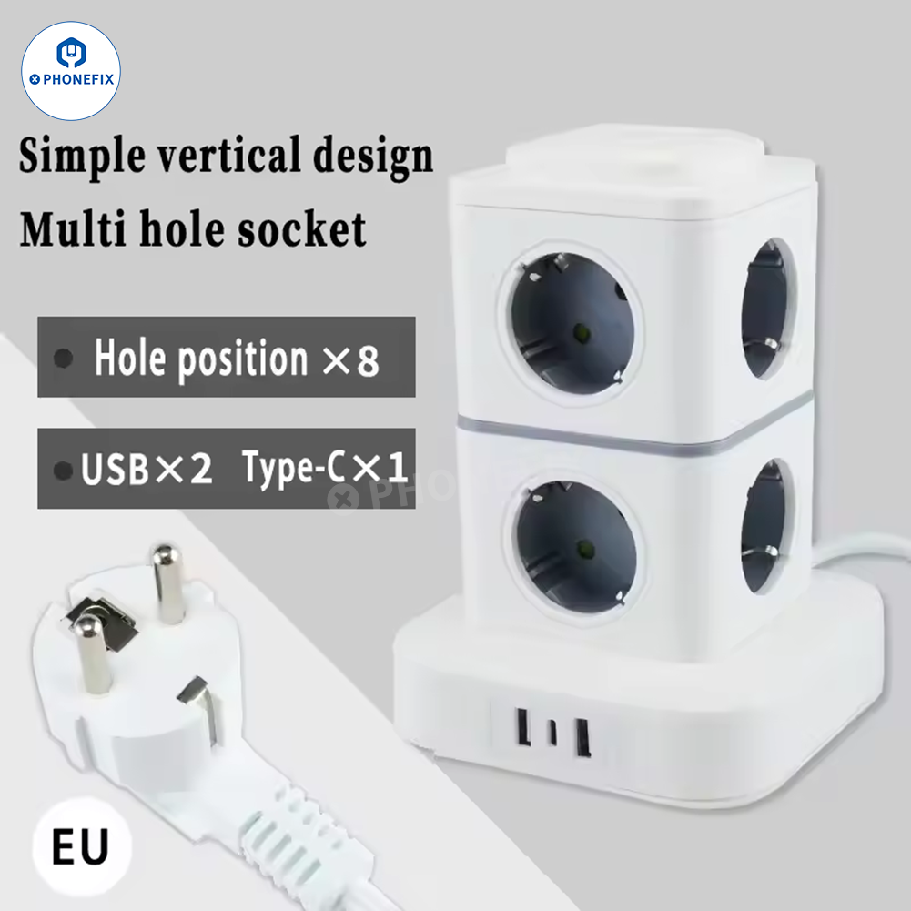 Multi-Device EU Tower Power Strip with USB Type-C PD Charging Ports