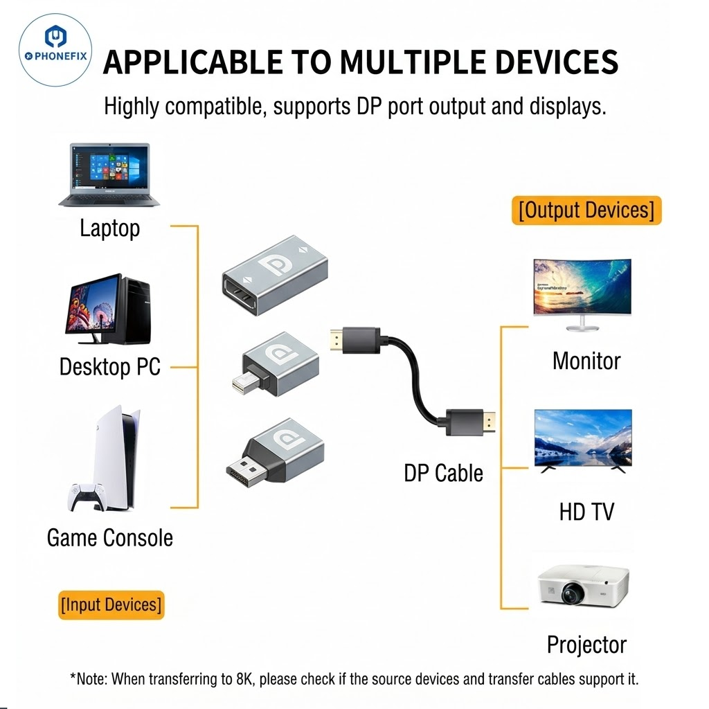 8K 60Hz DP1.4 DisplayPort Extension Adapter for DP Cable Extension