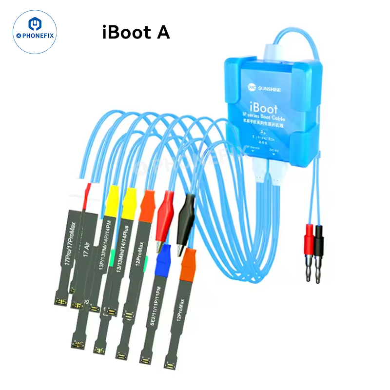 Sunshine Android iPhone control boot power supply test cable for PHONEFIX, showing the cable with connectors for device testing.