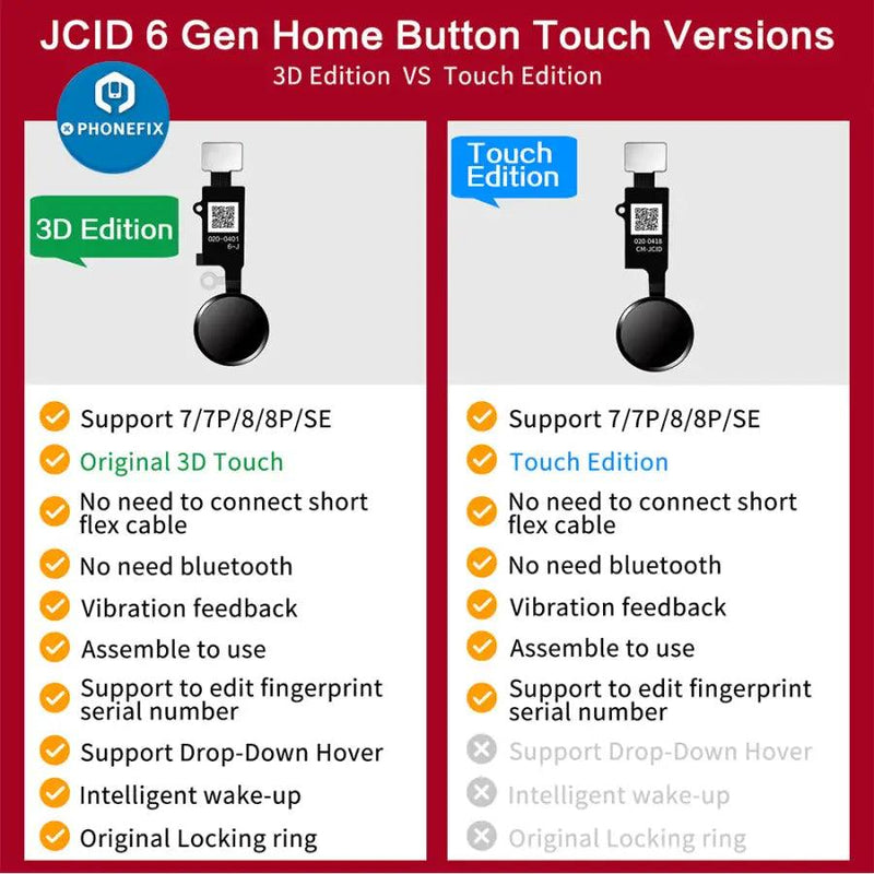 JC 6th Gen 3D Fingerprint Flex Cable for iPhone 7 7P 8 8P Home Button - CHINA PHONEFIX