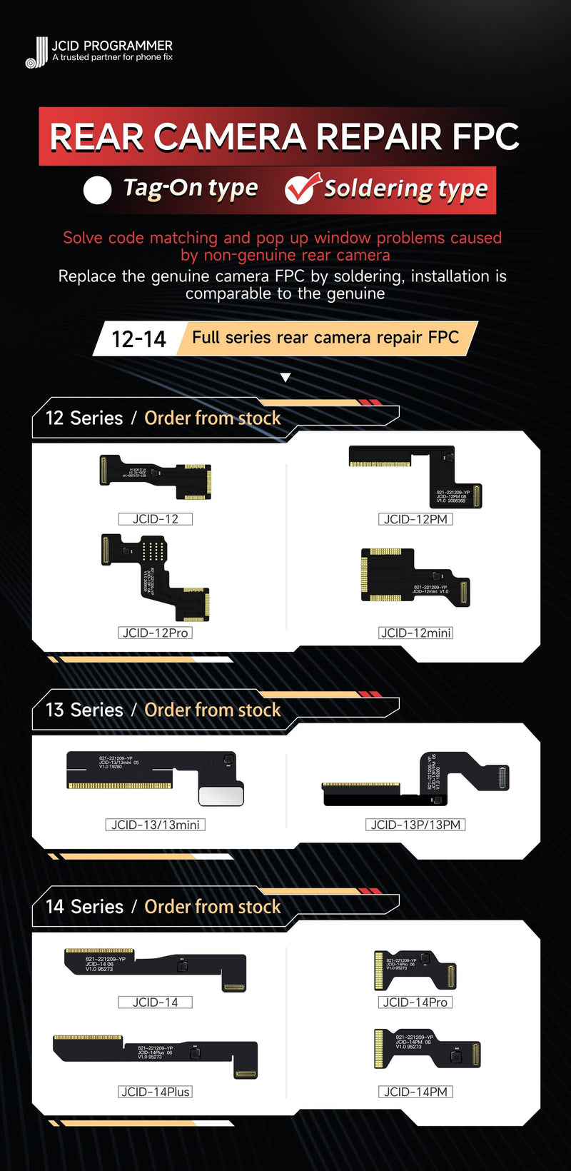JCID Rear Camera Repair FPC Cable For iPhone XR-14 Pro Max - CHINA PHONEFIX