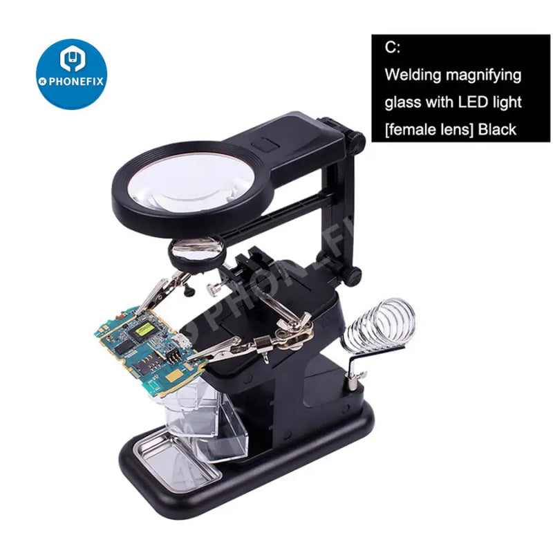 Magnifier Soldering Iron Stand With LED Alligator Clips