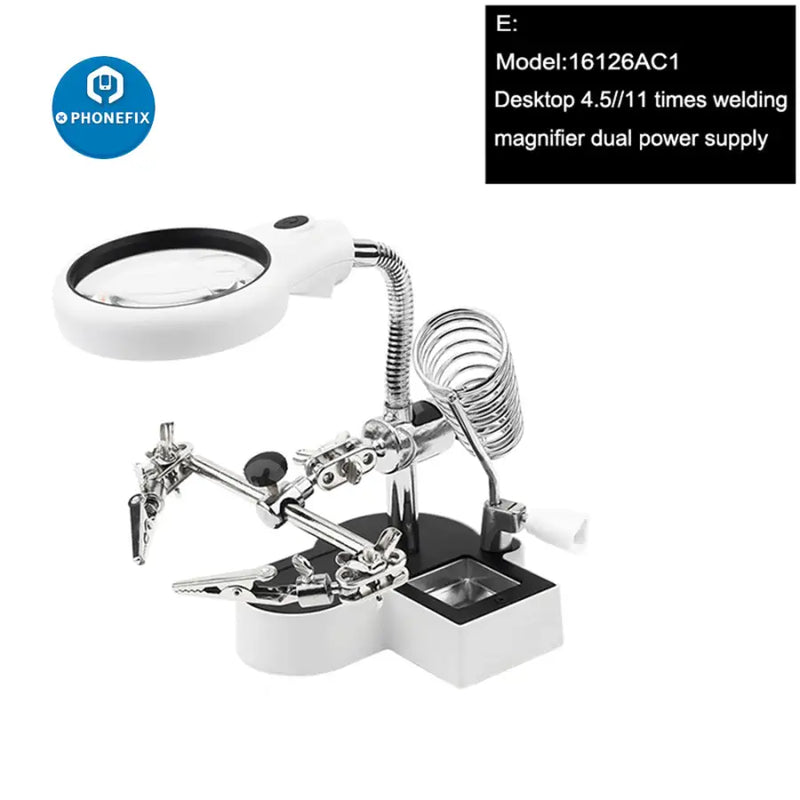 Magnifier Soldering Iron Stand With LED Alligator Clips
