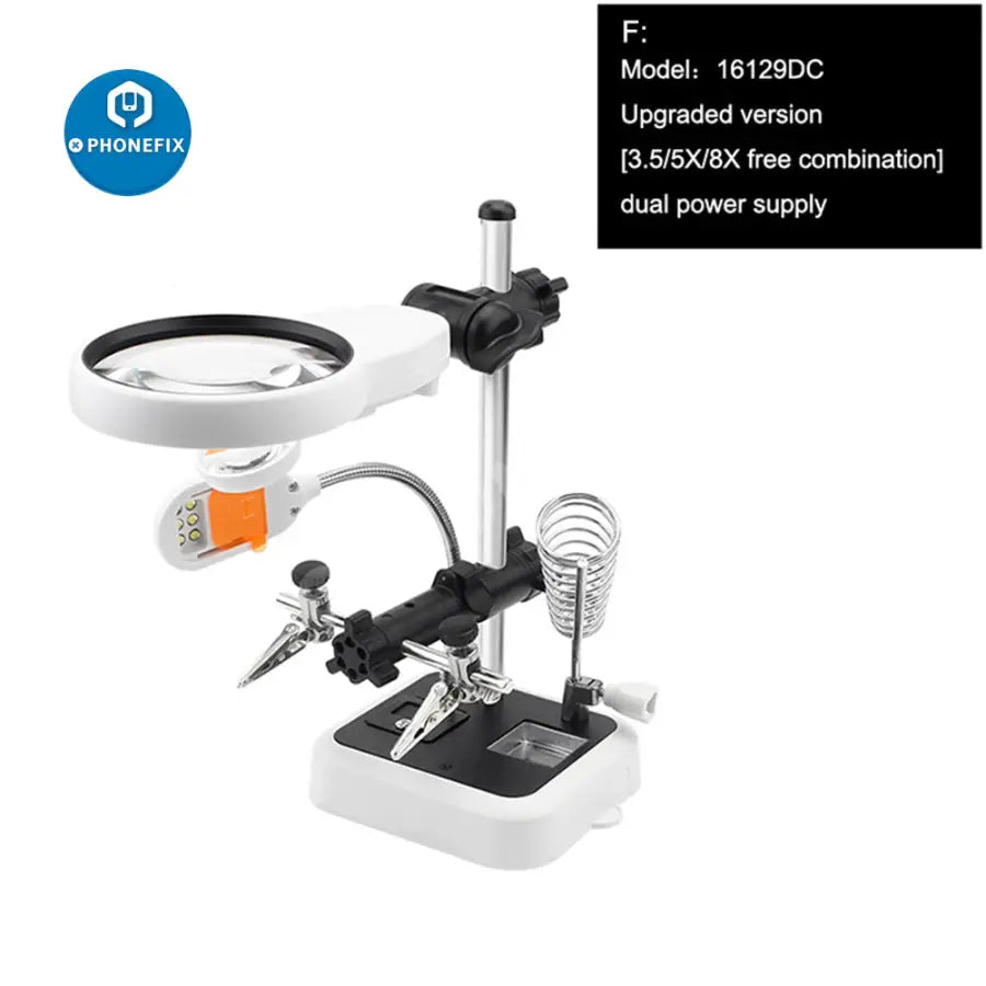 Magnifier Soldering Iron Stand With LED Alligator Clips Rework Station