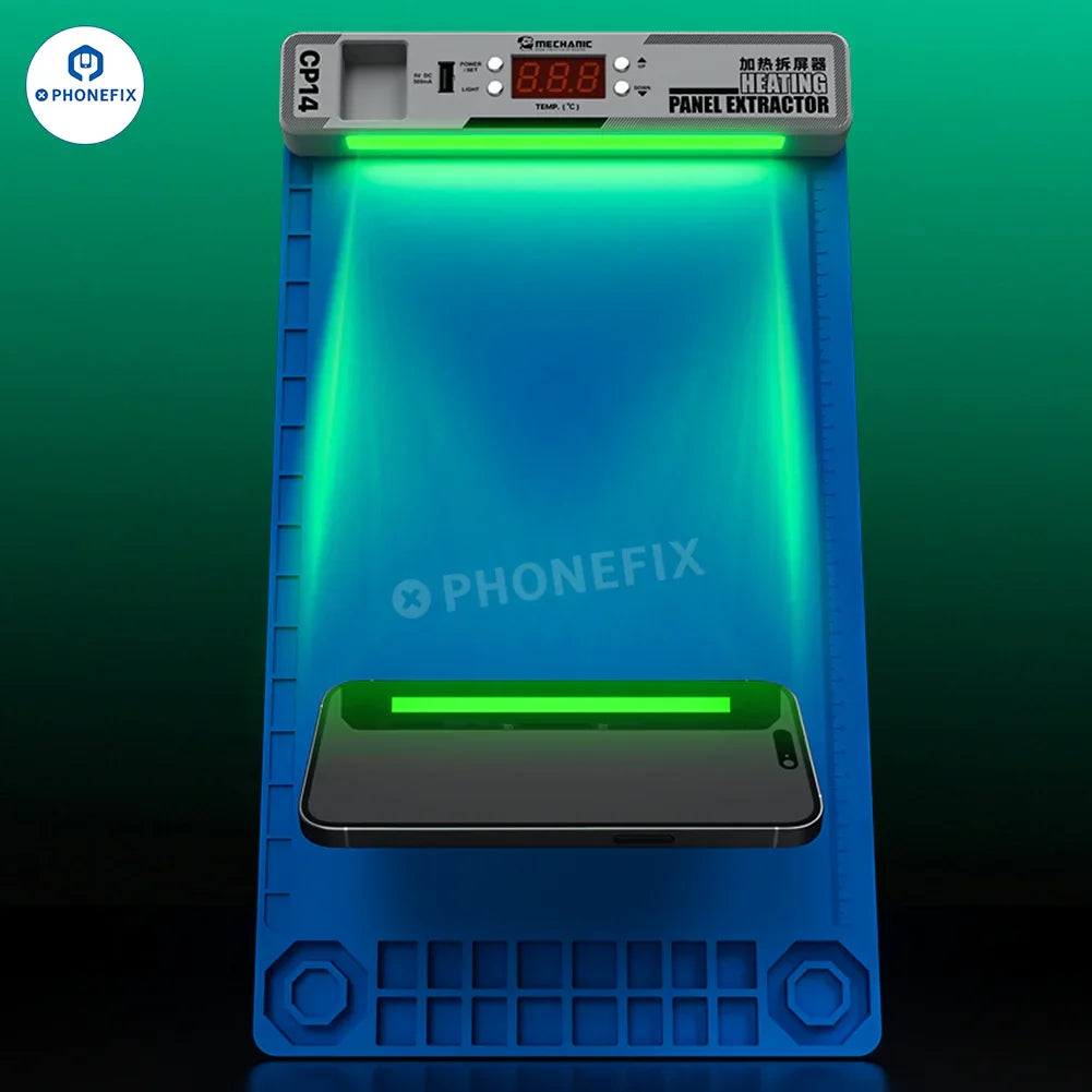 MECHANIC CP14+ LCD separator pre-heating station with 14-inch screen heater and control panel for electronic device repair.