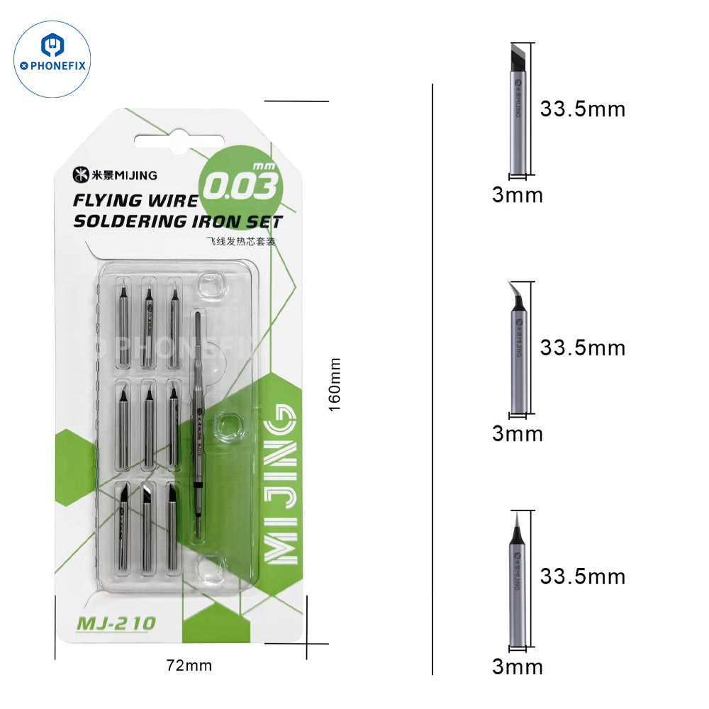 Replaceable iron tip set for soldering repair, compatible with PHONEFIX C210 phone jumper wire soldering iron, shown in image.