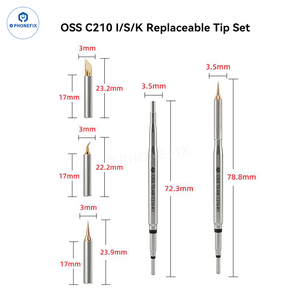 C210 Replaceable Iron Tip Set for Phone Jumper Wire Soldering Repair